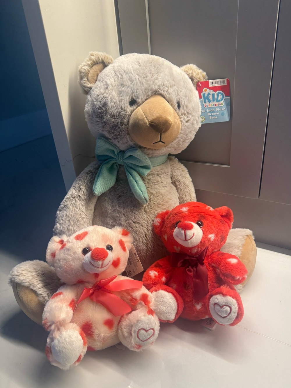Plush Beige Bear with Red and Pink Mini Hearts - Soft Kids Toys Set